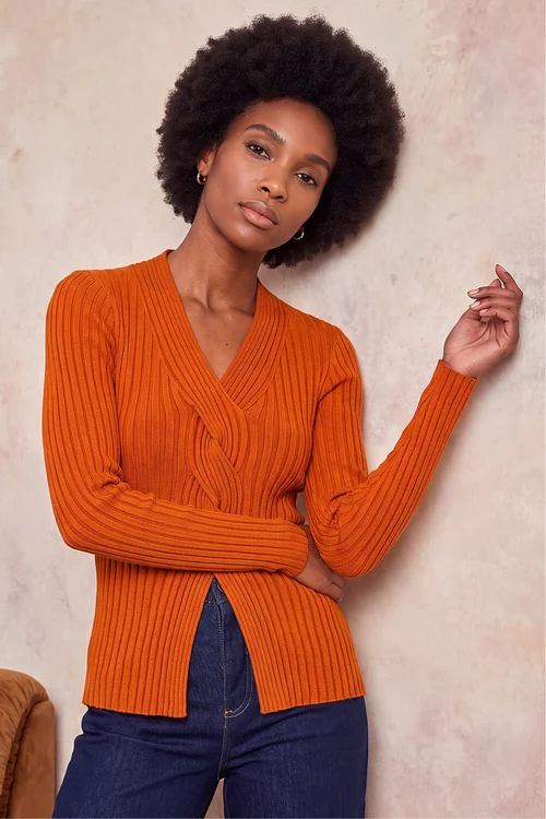 Roman Rust Cable Split Detail Rib Jumper - 16 Image 1