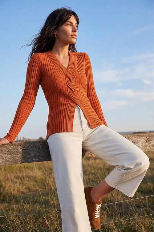 Roman Rust Cable Split Detail Rib Jumper - 16 Image 1