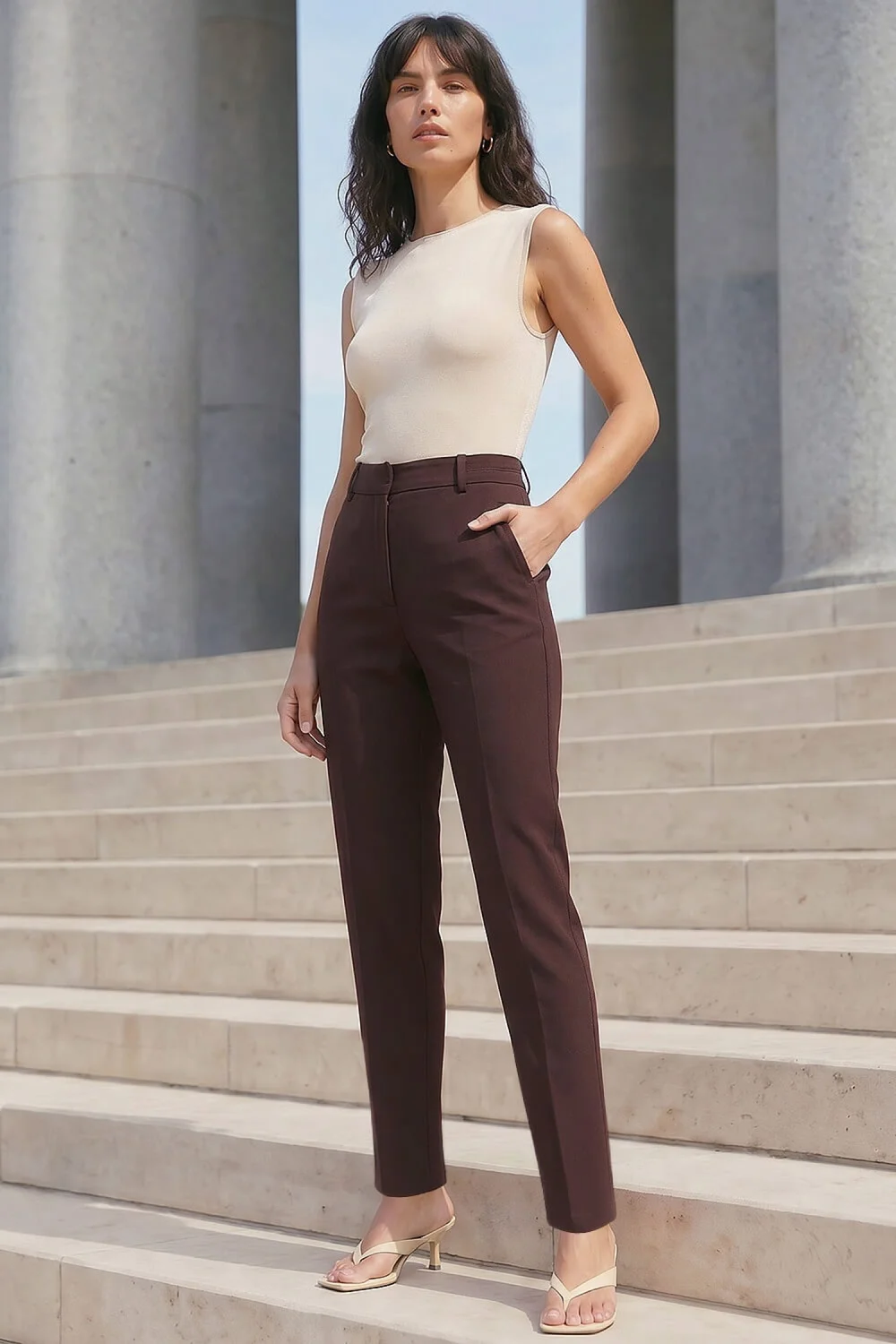 Roman Dark Brown Straight Leg Stretch Trouser - 20 Image 1