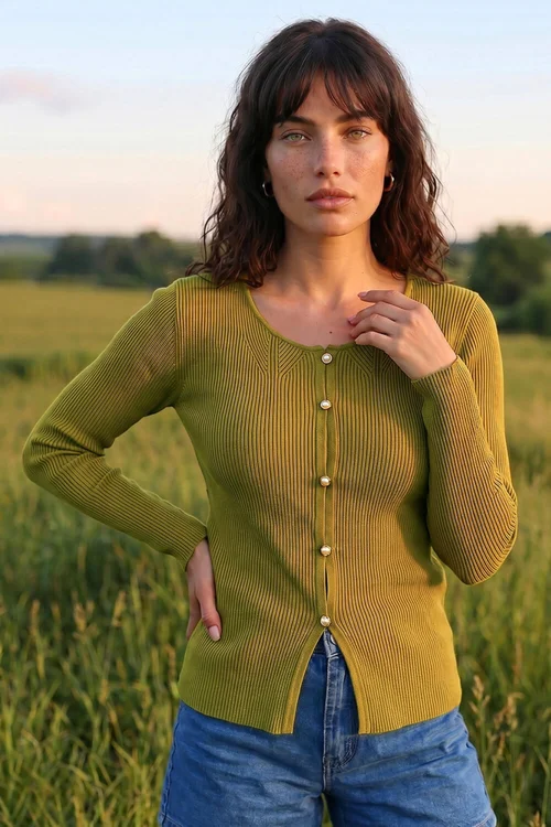 Roman Olive Pearl Ribbed Knit Jumper - 18 Image 1