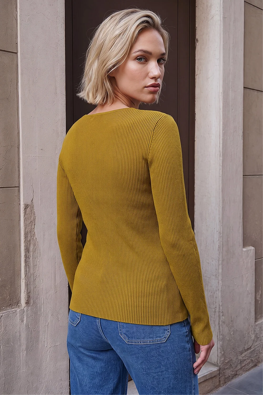 Roman Olive Pearl Ribbed Knit Jumper - 18 Image 3