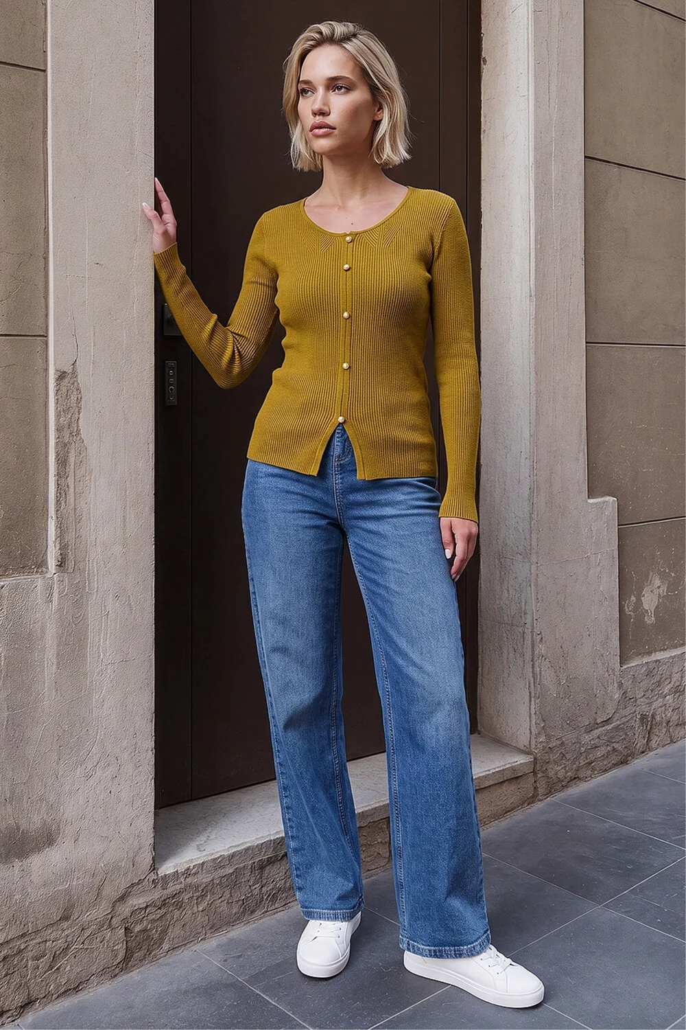 Roman Olive Pearl Ribbed Knit Jumper - 18 Image 2