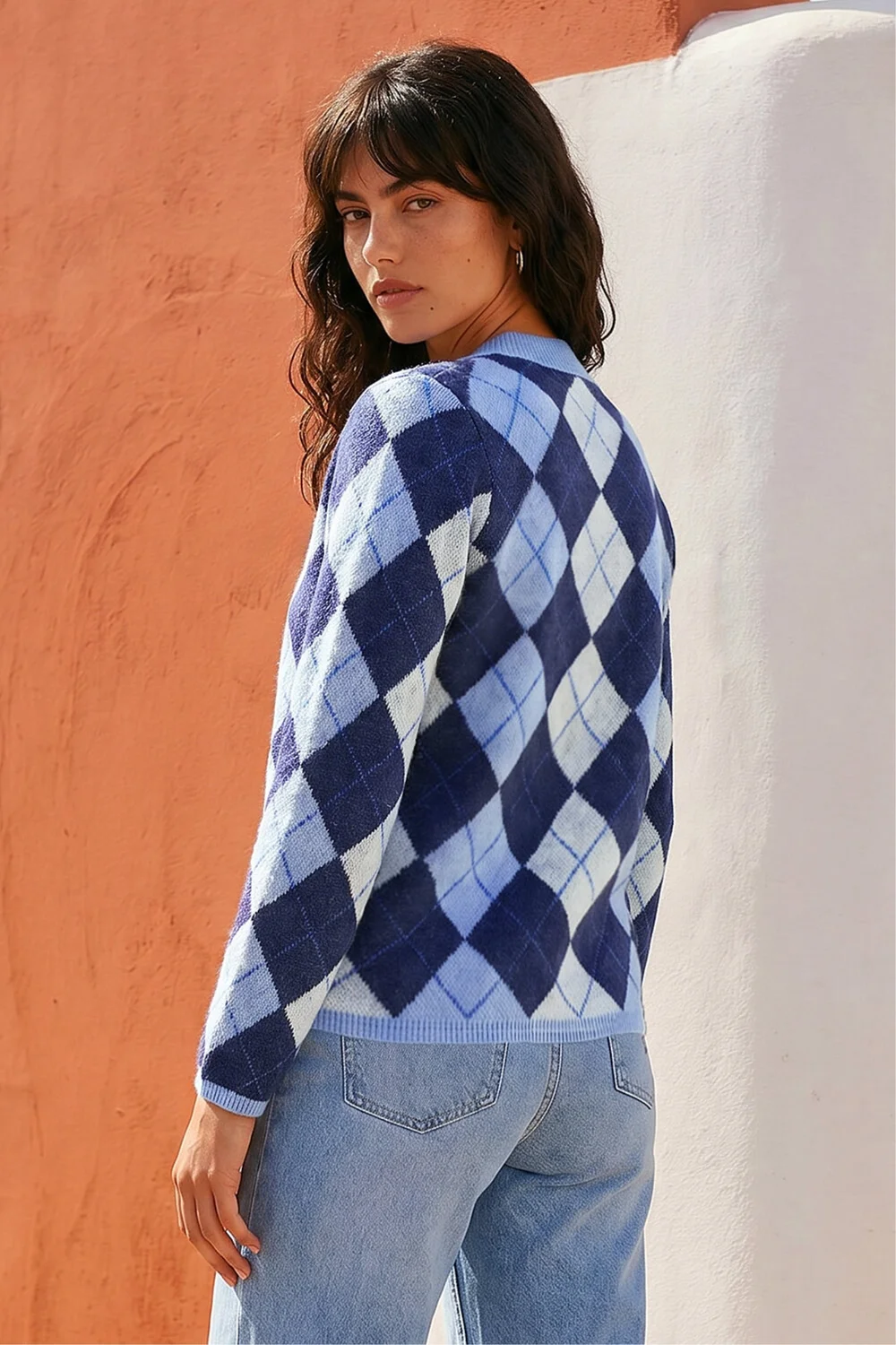 Roman Blue Argyle Buttoned Knit Cardigan - 10 Image 3