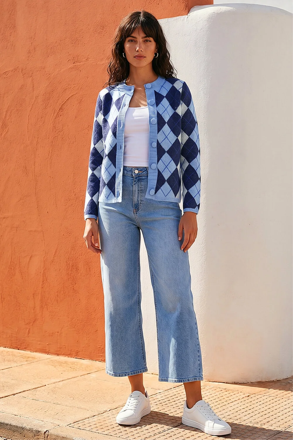 Roman Blue Argyle Buttoned Knit Cardigan - 10 Image 2