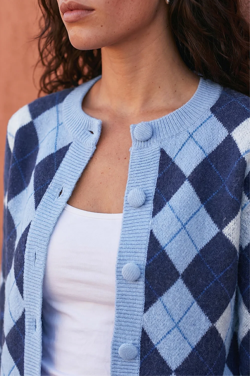 Roman Blue Argyle Buttoned Knit Cardigan - 10 Image 4