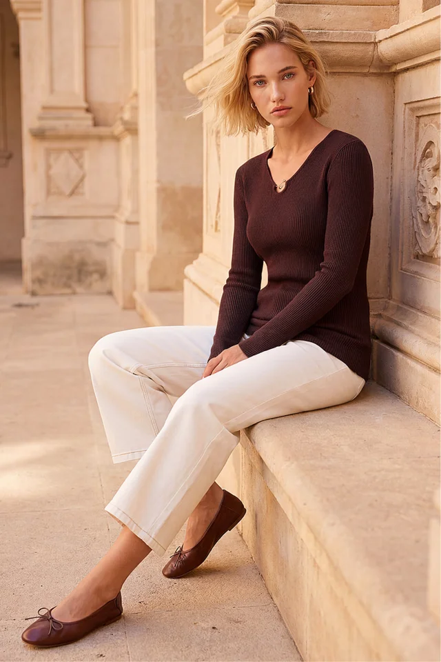 Roman Chocolate Gold Trim Knit Jumper