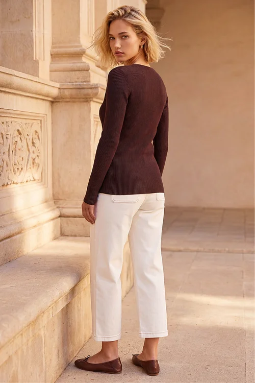 Roman Chocolate Gold Trim Knit Jumper - 14 Image 4