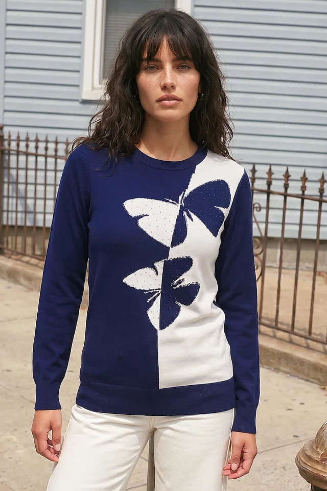Roman Navy Butterfly Sparkle Mix Jumper