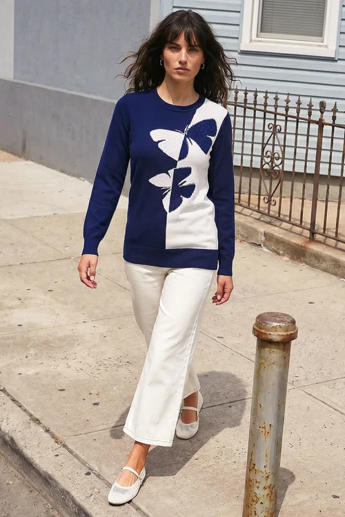 Roman Navy Butterfly Sparkle Mix Jumper - 12 Image 2