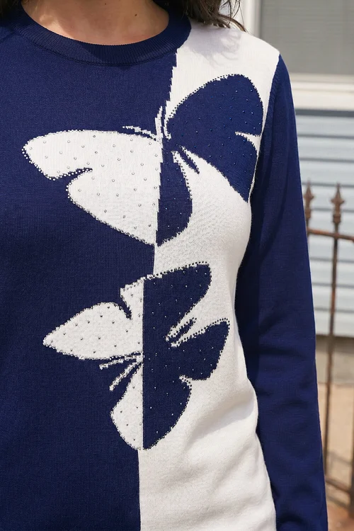 Roman Navy Butterfly Sparkle Mix Jumper - 12 Image 4