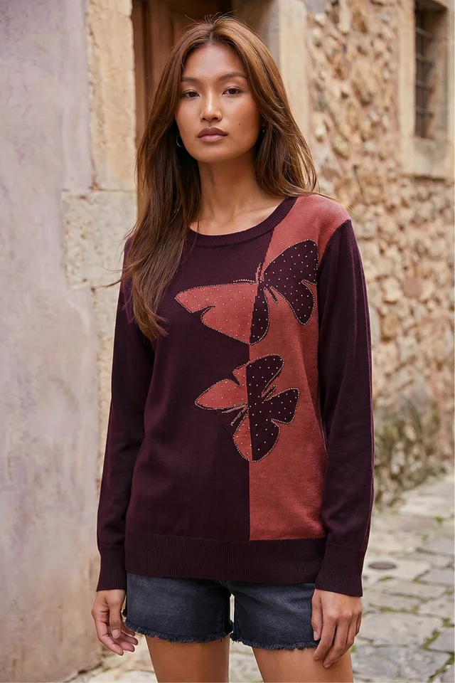 Roman Plum Butterfly Sparkle Mix Jumper