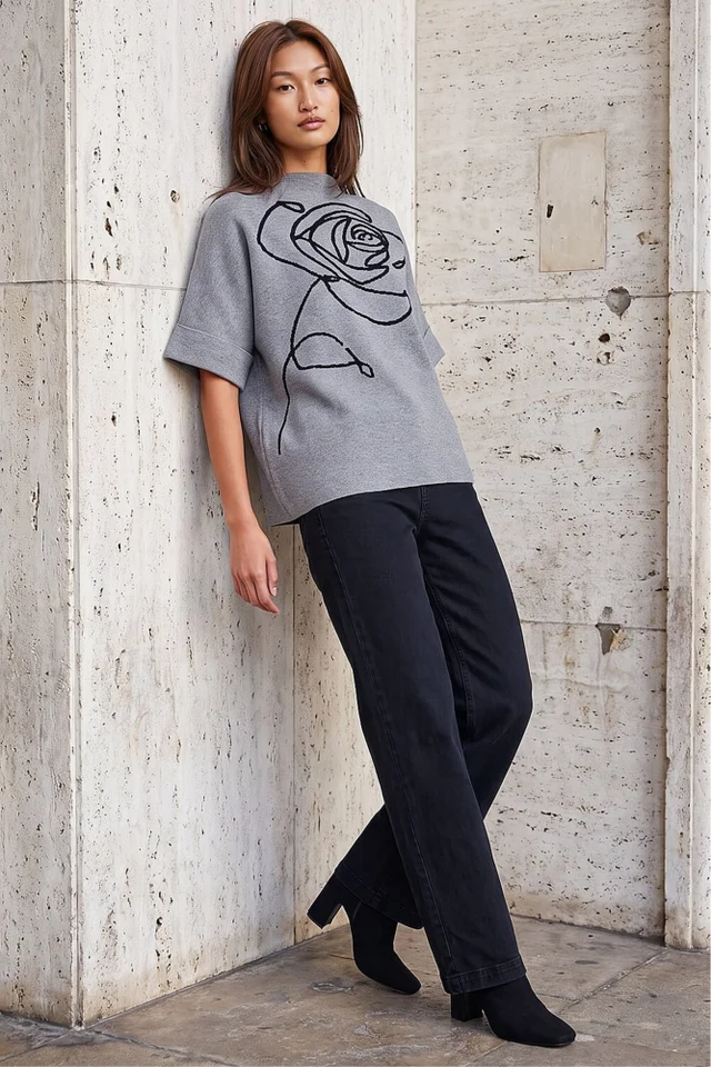 Roman Grey Rose High Neck Knit Jumper
