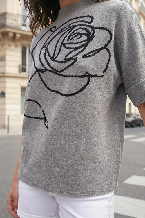 Roman Grey Rose High Neck Knit Jumper - L Image 3