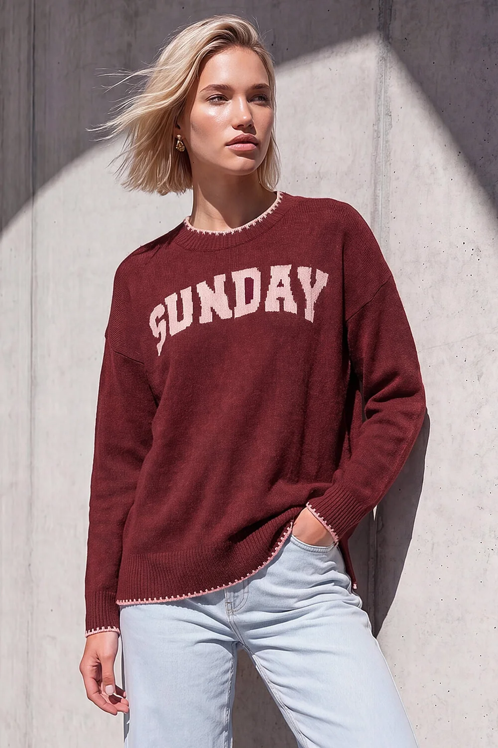 Roman Burgundy Sunday Slogan Knit Jumper - 12 Image 1