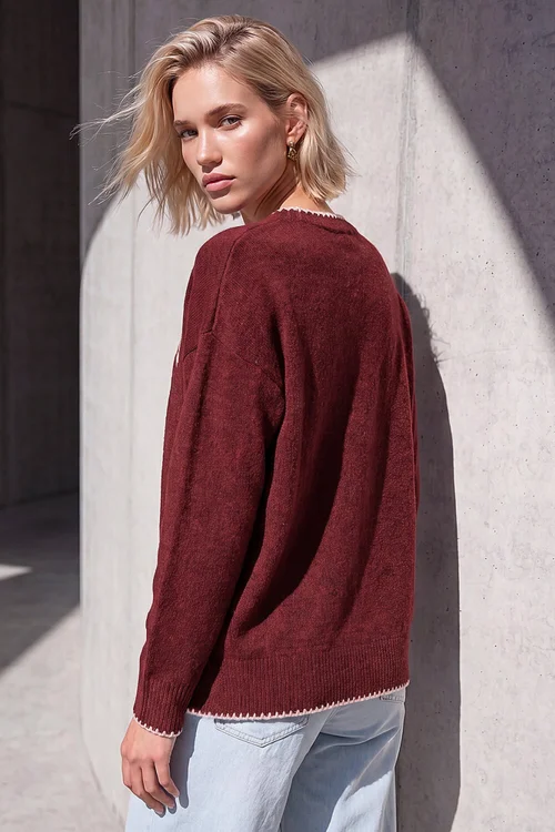 Roman Burgundy Sunday Slogan Knit Jumper - 12 Image 3