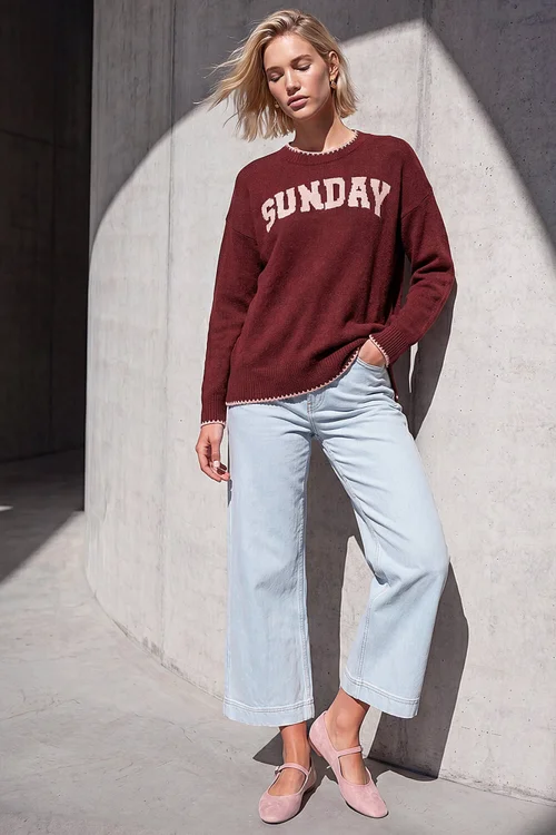 Roman Burgundy Sunday Slogan Knit Jumper - 12 Image 2