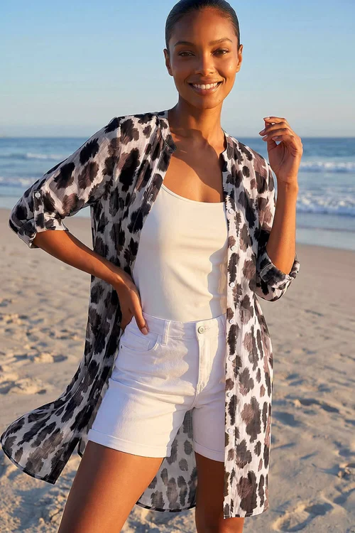 Roman Chocolate Animal Print Longline Blouse - 16 Image 1