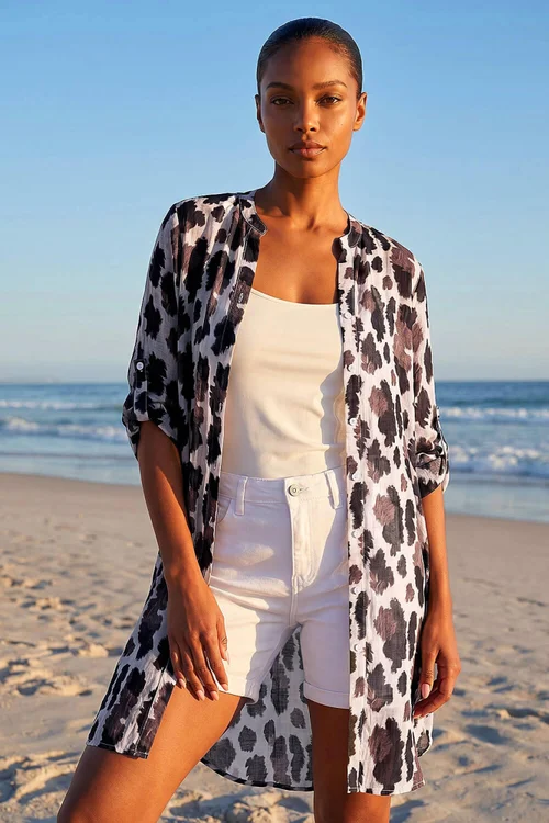 Roman Chocolate Animal Print Longline Blouse - 16 Image 2