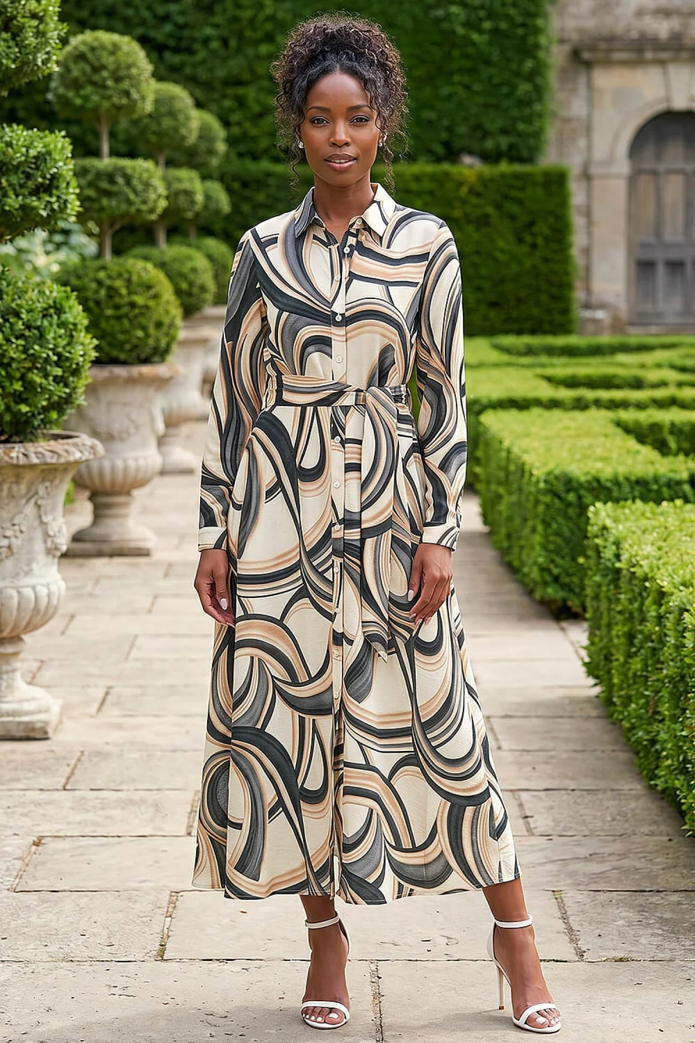 Roman Ivory Abstract Print Buttoned Shirt Dress - 16 Image 2