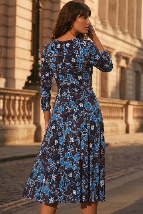 Roman Chocolate Floral Puff Print Cross Dress - 12 Image 3