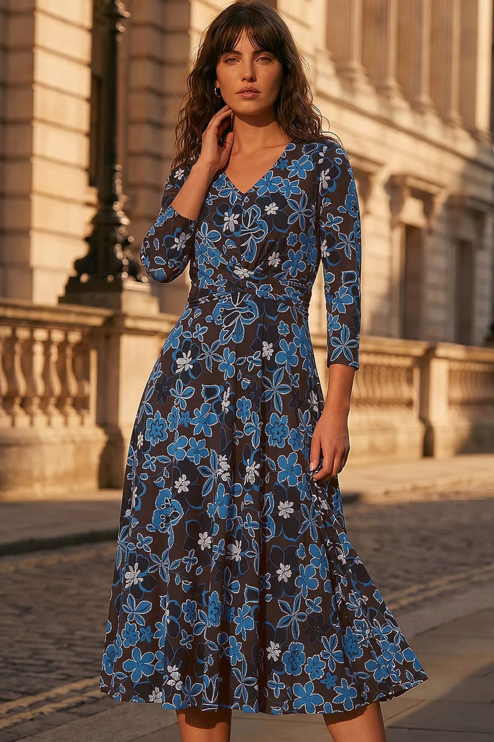Roman Chocolate Floral Puff Print Cross Dress - 12 Image 1