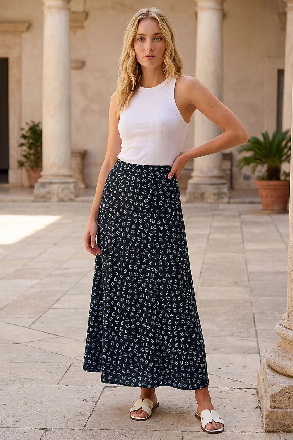 Roman Blue Floral Paisley Print Skirt - 16 Image 2