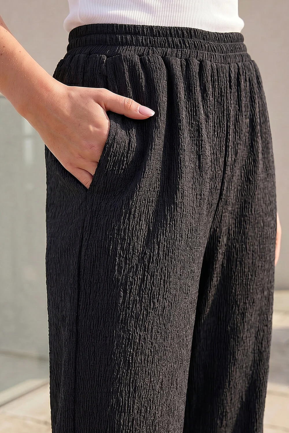 Roman Black Crinkle Textured Stretch Trouser - 10 Image 4
