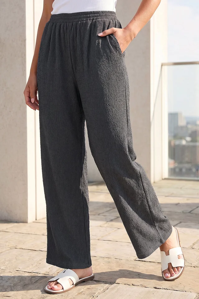 Roman Grey Crinkle Textured Stretch Trouser