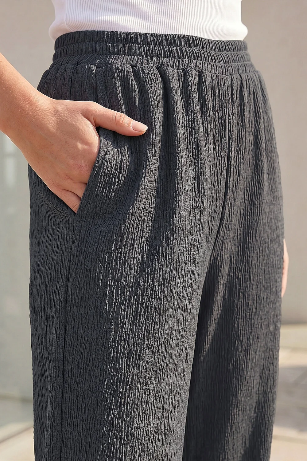 Roman Grey Crinkle Textured Stretch Trouser - 12 Image 4