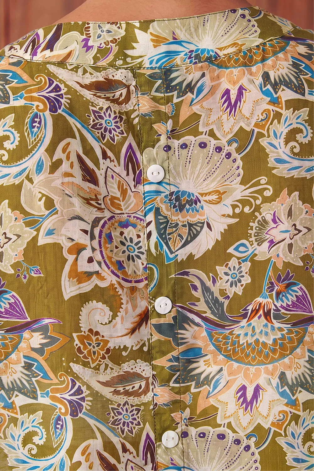 Roman Green Floral Print Notch Neck Blouse - 16 Image 4