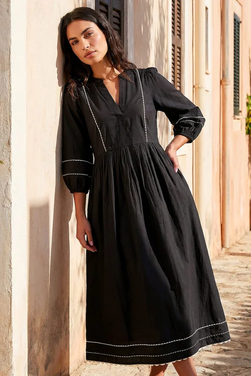 Roman Black Ric Rac Collared Midi Dress - 16 Image 1