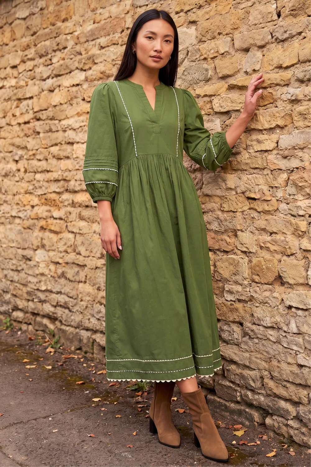 Roman Green Ric Rac Collared Midi Dress - 14 Image 2