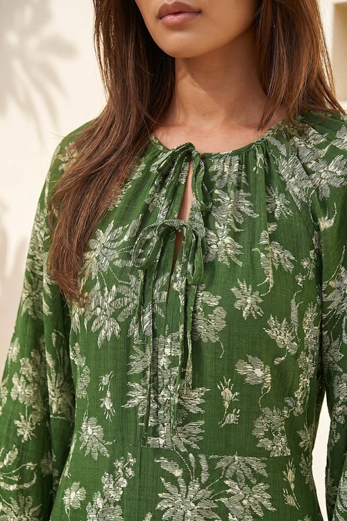 Roman Green Floral Keyhole Tie Midi Dress - 16 Image 4
