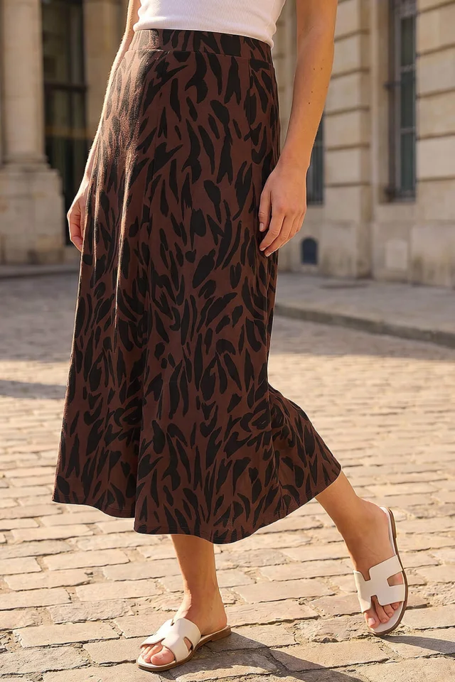 Roman Chocolate Swirl Animal Print Skirt