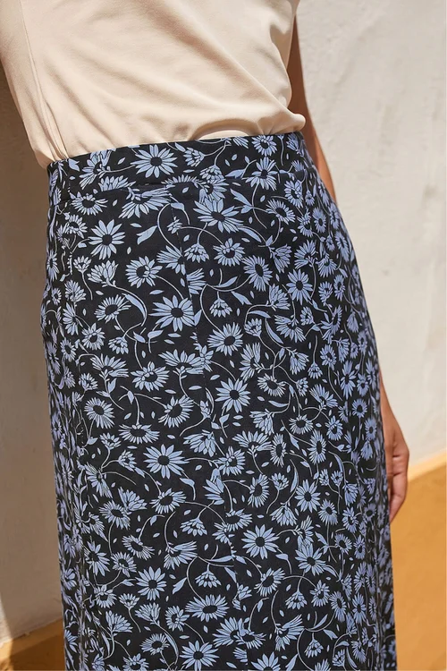 Roman Black Flower Print Jersey Stretch Skirt - 10 Image 4