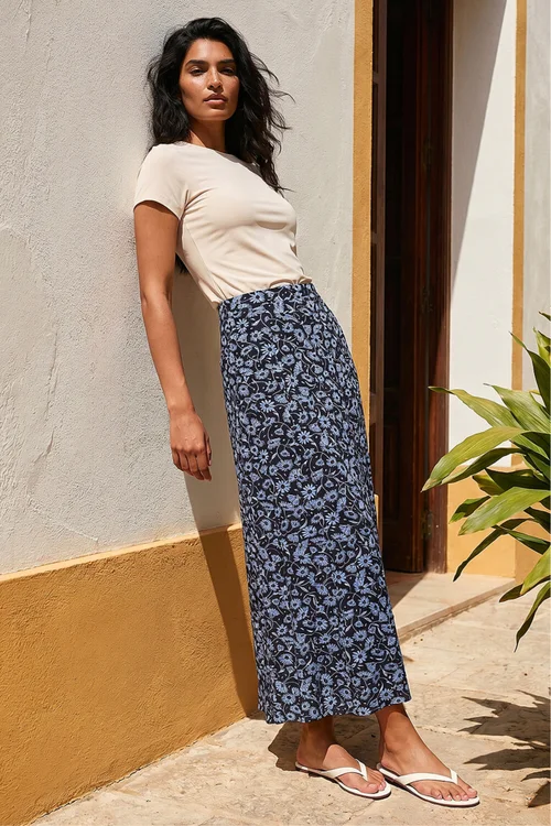 Roman Black Flower Print Jersey Stretch Skirt - 10 Image 2