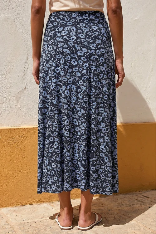 Roman Black Flower Print Jersey Stretch Skirt - 10 Image 3