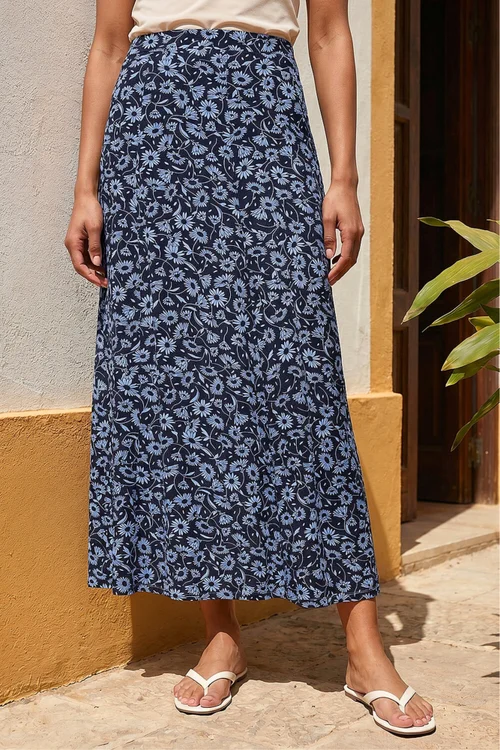 Roman Black Flower Print Jersey Stretch Skirt - 10 Image 1