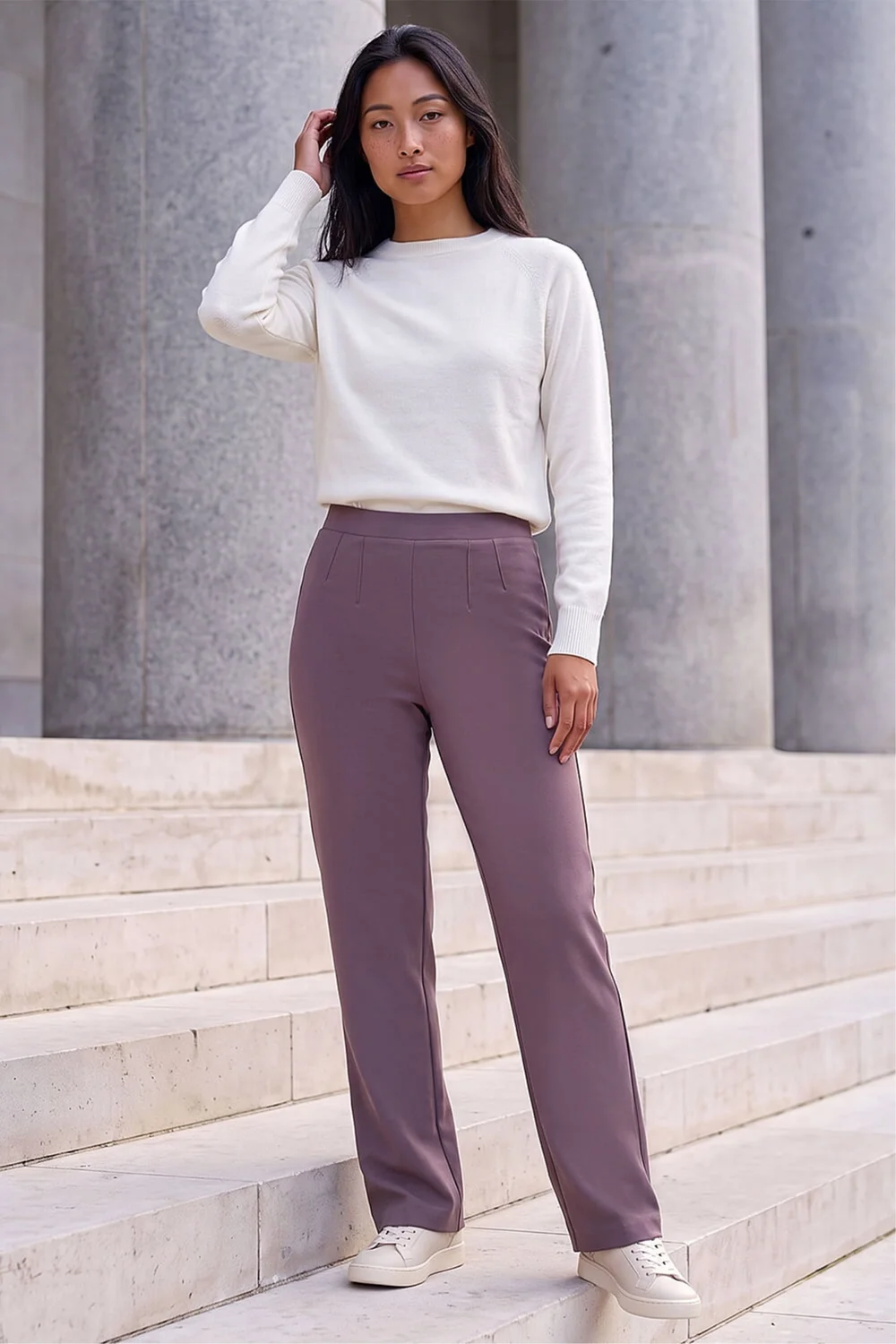 Roman Taupe Petite Straight Leg Ponte Stretch Trouser - 16 Image 3
