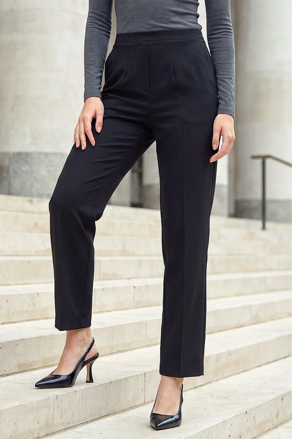 Roman Black Petite Straight Leg Ponte Stretch Trouser - 18 Image 1