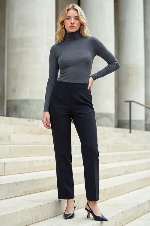 Roman Black Petite Straight Leg Ponte Stretch Trouser - 18 Image 2