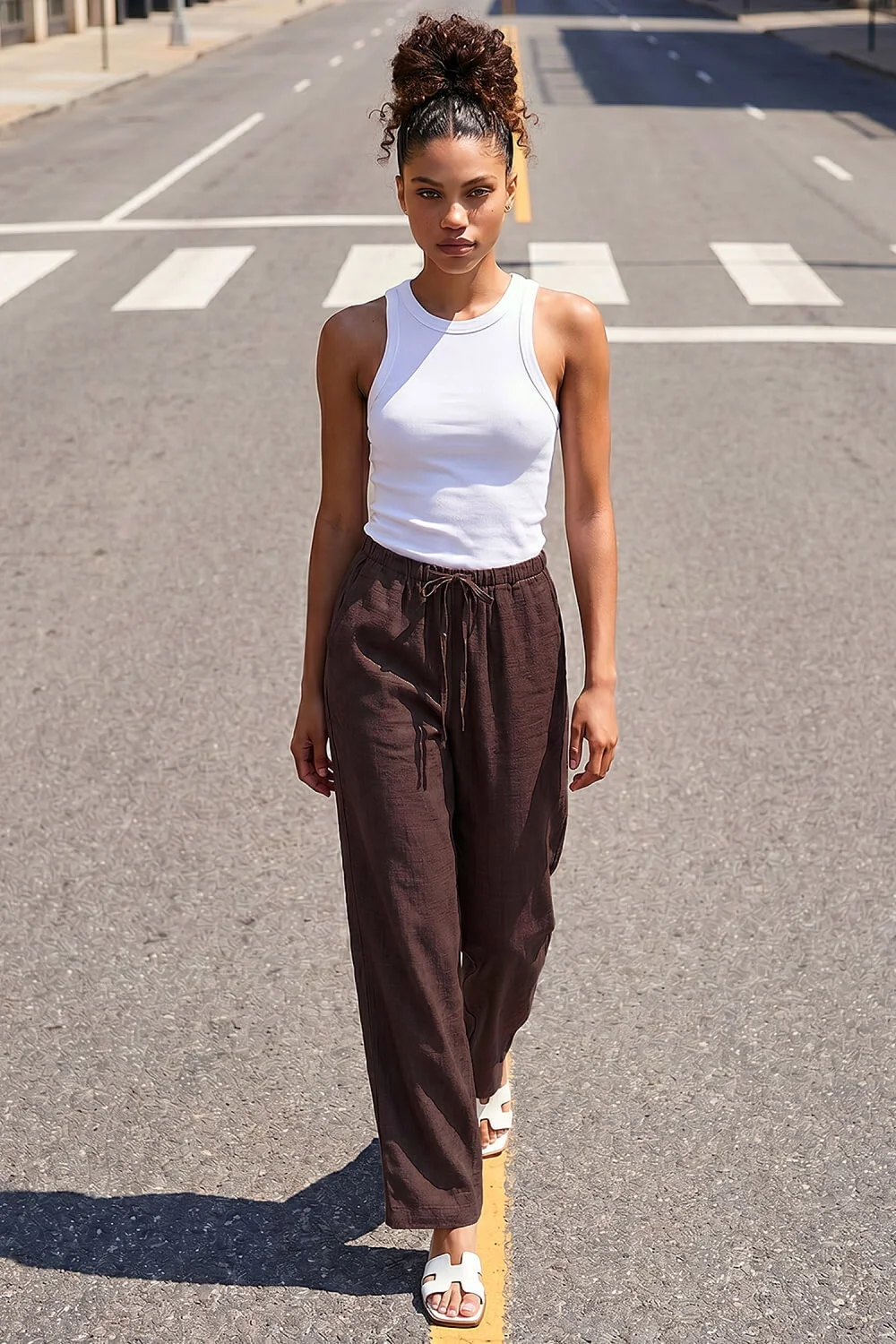 Roman Chocolate Petite Pull On Woven Trouser - 8 Image 1
