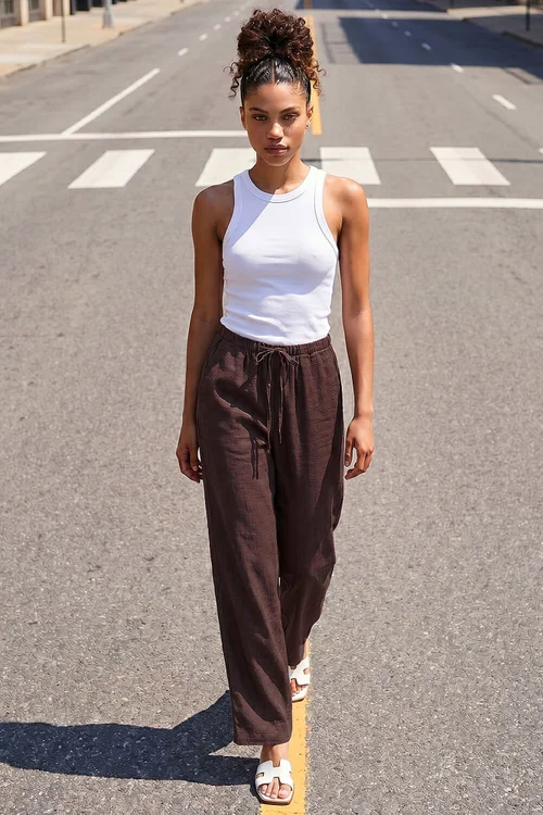 Roman Chocolate Petite Pull On Woven Trouser - 8 Image 1