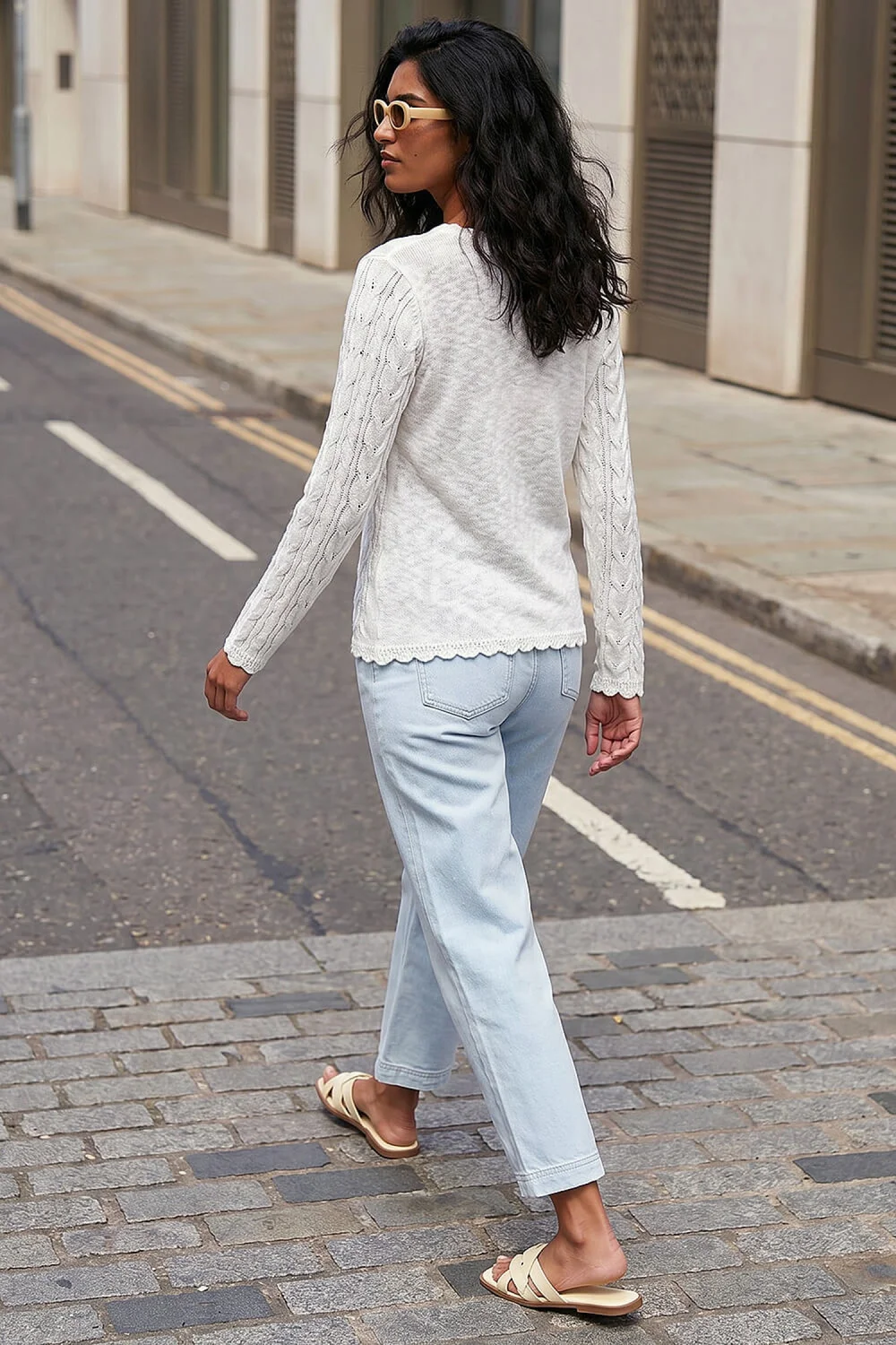 Roman Ivory Scallop Trim Cable Knit Jumper - 16 Image 3