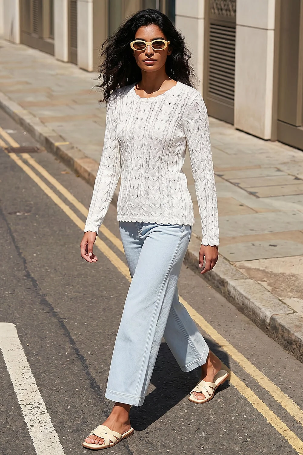 Roman Ivory Scallop Trim Cable Knit Jumper - 16 Image 2