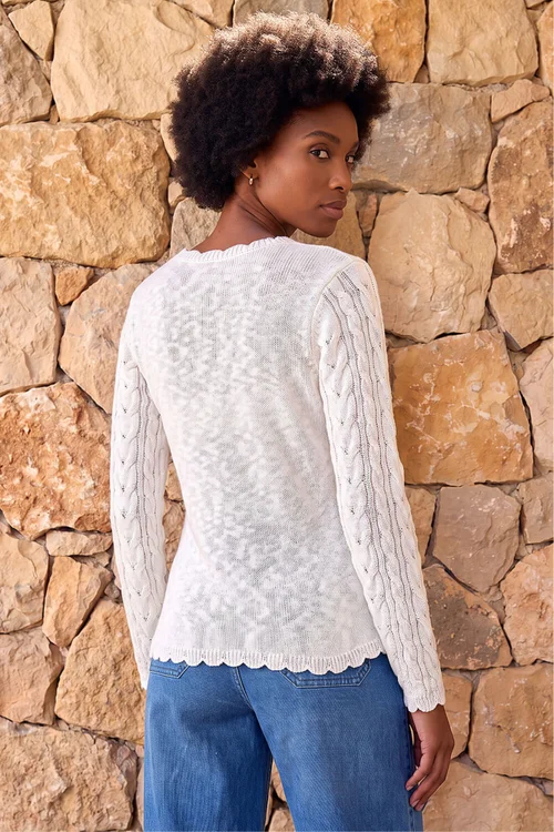 Roman Ivory Scallop Trim Cable Knit Jumper - 16 Image 4