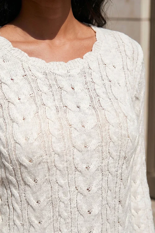 Roman Ivory Scallop Trim Cable Knit Jumper - 16 Image 4