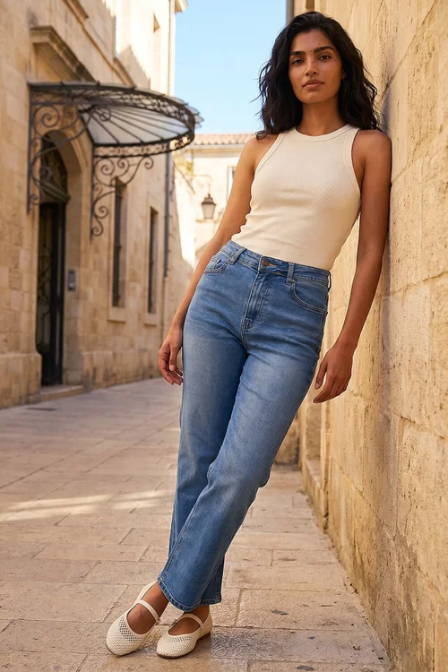 Roman Light Denim Straight Leg Stretch Jeans - 8 Image 1