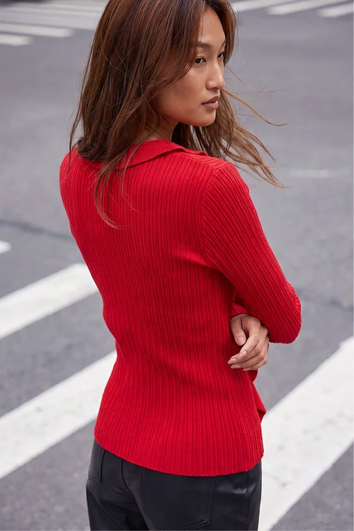Roman Red Frill Trim Ribbed Knit Top - 10 Image 4