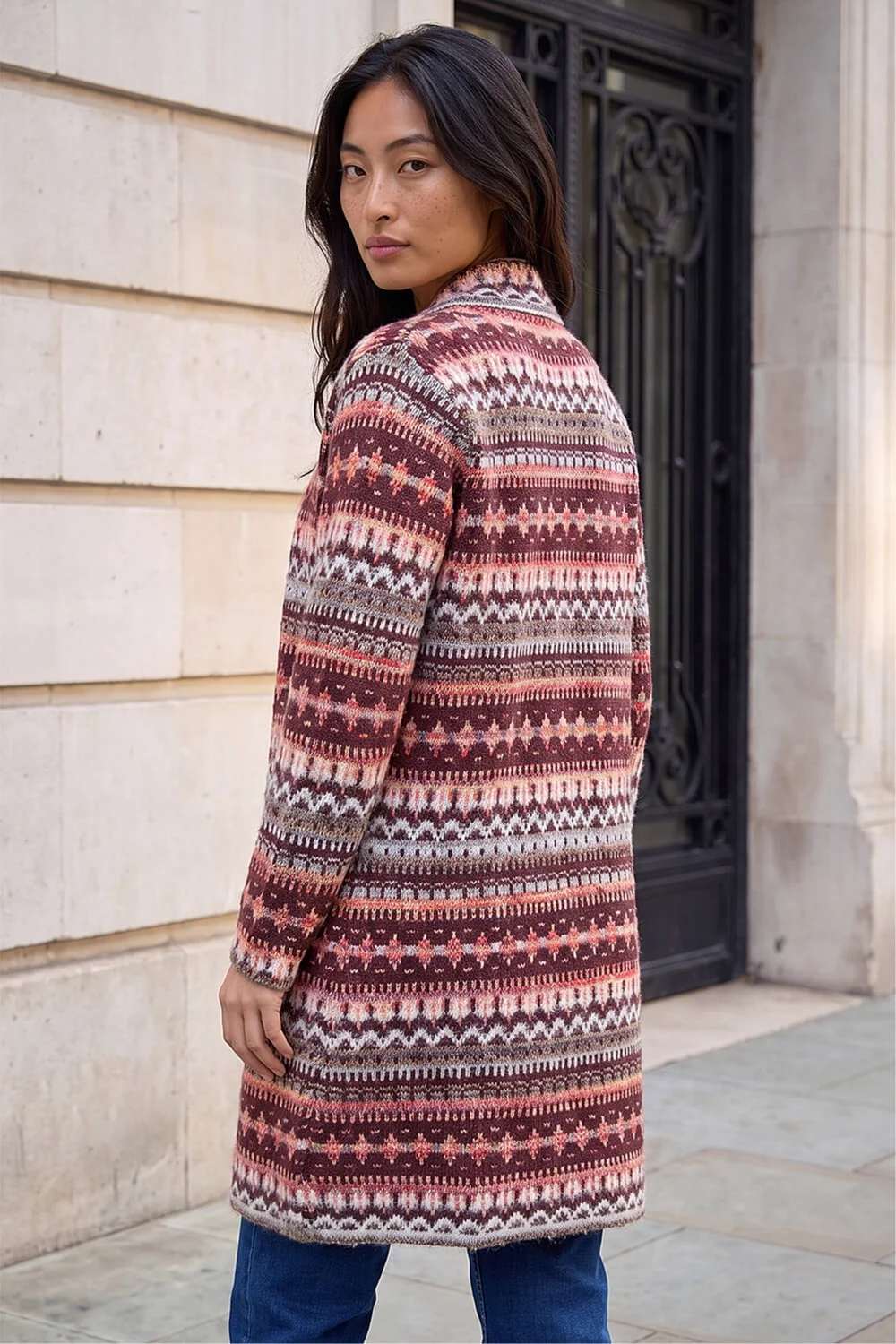 Roman Burgundy Petite Aztec Longline Cardigan - 18 Image 3